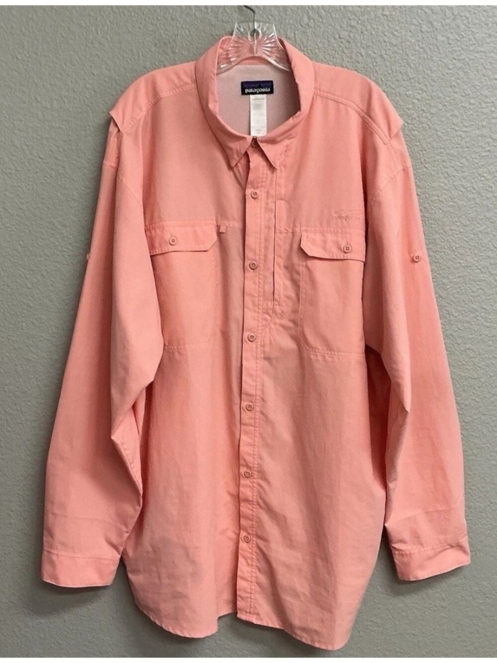 Patagonia Sol Patrol  Men's Size 3XL Peach Long Sleeve Button-Up Polyester Shirt
